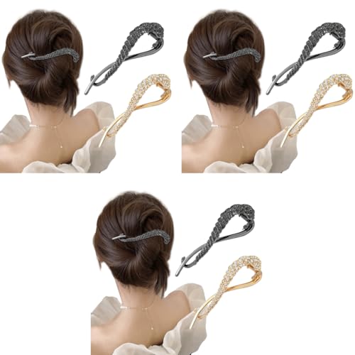 PALAY® 6PCS Hair Bun Accessories for Women Metal Rhinestone Maker French Style Clips Stylish Medium Thick Black Gold Set PALAY® 6PCS Hair Bun Accessories for Women Metal Rhinestone Maker French Style Clips Stylish Medium Thick Black Gold Set